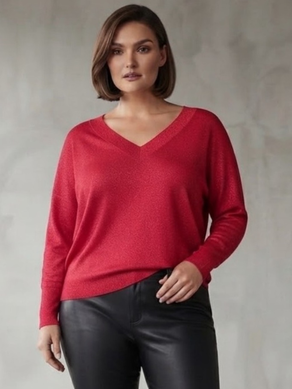 NWOT Shimmering Red V-Neck Dolman-Sleeve Sweater • Size 2X